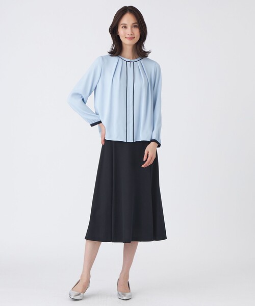 TRANS WORK（トランスワーク）の「【L】【ウォッシャブル】バックサテンジョーゼットブラウス（シャツ/ブラウス・レディース・ブルー/ベージュ/オフホワイト・46/44）」の5枚目の写真