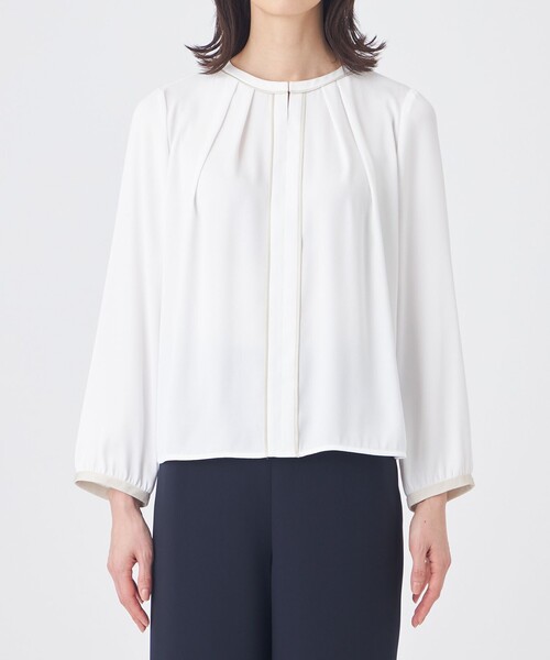 TRANS WORK（トランスワーク）の「【L】【ウォッシャブル】バックサテンジョーゼットブラウス（シャツ/ブラウス・レディース・ブルー/ベージュ/オフホワイト・46/44）」の8枚目の写真