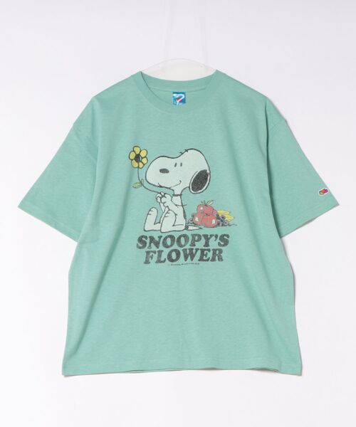 FRUIT OF THE LOOM(フルーツオブザルーム)の「FTL x PEANUTS 19/-スラブ天竺1 / ピーナッツ コラボ 半袖Tシャツ / SNOOPY'S FLOWER(Tシャツ/カットソー・メンズ・アイボリー/サックスブルー・S/M/L)」の2枚目の写真