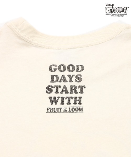 FRUIT OF THE LOOM(フルーツオブザルーム)の「FTL x PEANUTS 19/-スラブ天竺1 / ピーナッツ コラボ 半袖Tシャツ / SNOOPY'S FLOWER(Tシャツ/カットソー・メンズ・アイボリー/サックスブルー・S/M/L)」の3枚目の写真