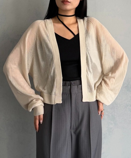 &g'aime(アンジェム)の「【&g'aime 】ホックフロントシアーカーディガン Hook-Front Sheer Cardigan(ニット/セーター・レディース・チャコールグレー/ブルー/アイボリー/ブラック・FREE)」の5枚目の写真