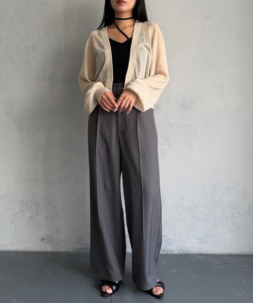 &g'aime(アンジェム)の「【&g'aime 】ホックフロントシアーカーディガン Hook-Front Sheer Cardigan(ニット/セーター・レディース・チャコールグレー/ブルー/アイボリー/ブラック・FREE)」の12枚目の写真
