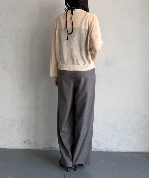 &g'aime(アンジェム)の「【&g'aime 】ホックフロントシアーカーディガン Hook-Front Sheer Cardigan(ニット/セーター・レディース・チャコールグレー/ブルー/アイボリー/ブラック・FREE)」の14枚目の写真
