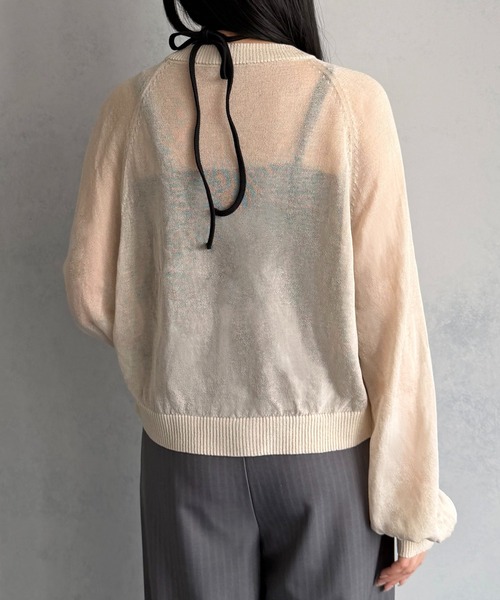&g'aime(アンジェム)の「【&g'aime 】ホックフロントシアーカーディガン Hook-Front Sheer Cardigan(ニット/セーター・レディース・チャコールグレー/ブルー/アイボリー/ブラック・FREE)」の10枚目の写真