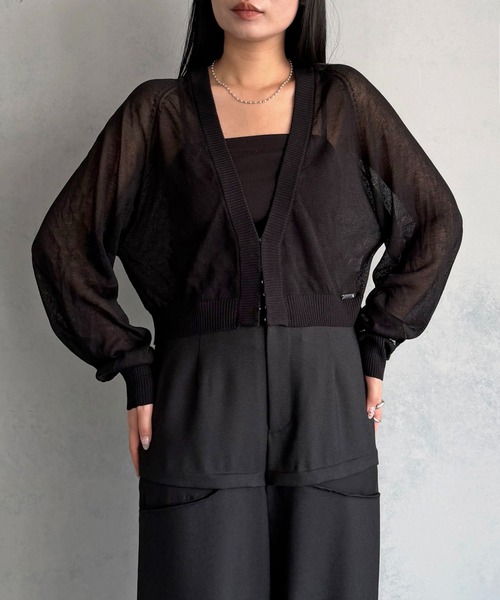 &g'aime(アンジェム)の「【&g'aime 】ホックフロントシアーカーディガン Hook-Front Sheer Cardigan(ニット/セーター・レディース・チャコールグレー/ブルー/アイボリー/ブラック・FREE)」の16枚目の写真