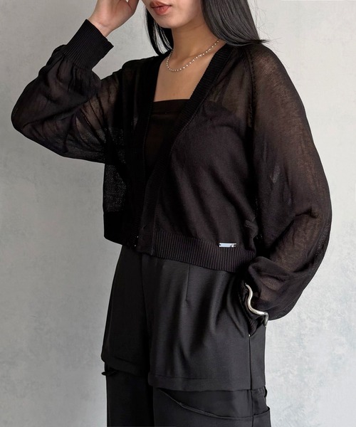 &g'aime(アンジェム)の「【&g'aime 】ホックフロントシアーカーディガン Hook-Front Sheer Cardigan(ニット/セーター・レディース・チャコールグレー/ブルー/アイボリー/ブラック・FREE)」の17枚目の写真