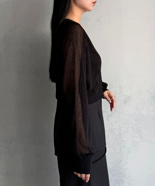 &g'aime(アンジェム)の「【&g'aime 】ホックフロントシアーカーディガン Hook-Front Sheer Cardigan(ニット/セーター・レディース・チャコールグレー/ブルー/アイボリー/ブラック・FREE)」の18枚目の写真