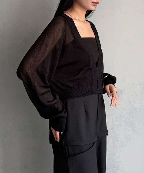 &g'aime(アンジェム)の「【&g'aime 】ホックフロントシアーカーディガン Hook-Front Sheer Cardigan(ニット/セーター・レディース・チャコールグレー/ブルー/アイボリー/ブラック・FREE)」の19枚目の写真