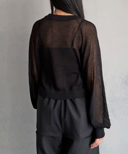 &g'aime(アンジェム)の「【&g'aime 】ホックフロントシアーカーディガン Hook-Front Sheer Cardigan(ニット/セーター・レディース・チャコールグレー/ブルー/アイボリー/ブラック・FREE)」の20枚目の写真
