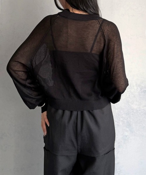 &g'aime(アンジェム)の「【&g'aime 】ホックフロントシアーカーディガン Hook-Front Sheer Cardigan(ニット/セーター・レディース・チャコールグレー/ブルー/アイボリー/ブラック・FREE)」の21枚目の写真