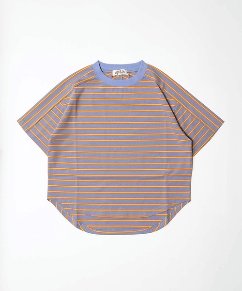 MAKE YOUR DAY（メイクユアデイ）の「無地とボーダーラウンド半袖Tシャツ■80～140cm（Tシャツ/カットソー・キッズ・サックスブルー/ブラック/オフホワイト/ブルー/ライム/イエロー・120/110/100/90/140/130/80）」の4枚目の写真