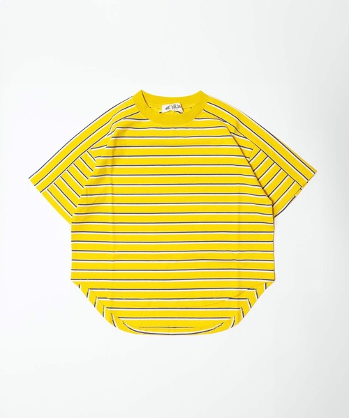 MAKE YOUR DAY（メイクユアデイ）の「無地とボーダーラウンド半袖Tシャツ■80～140cm（Tシャツ/カットソー・キッズ・サックスブルー/ブラック/オフホワイト/ブルー/ライム/イエロー・120/110/100/90/140/130/80）」の6枚目の写真