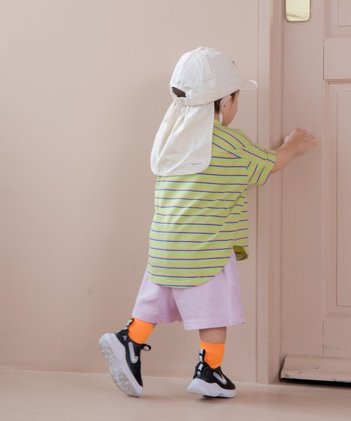 MAKE YOUR DAY（メイクユアデイ）の「無地とボーダーラウンド半袖Tシャツ■80～140cm（Tシャツ/カットソー・キッズ・サックスブルー/ブラック/オフホワイト/ブルー/ライム/イエロー・120/110/100/90/140/130/80）」の20枚目の写真