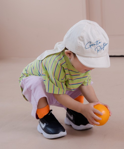 MAKE YOUR DAY（メイクユアデイ）の「無地とボーダーラウンド半袖Tシャツ■80～140cm（Tシャツ/カットソー・キッズ・サックスブルー/ブラック/オフホワイト/ブルー/ライム/イエロー・120/110/100/90/140/130/80）」の21枚目の写真