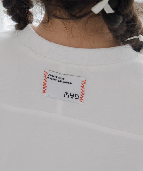 MAKE YOUR DAY（メイクユアデイ）の「無地とボーダーラウンド半袖Tシャツ■80～140cm（Tシャツ/カットソー・キッズ・サックスブルー/ブラック/オフホワイト/ブルー/ライム/イエロー・120/110/100/90/140/130/80）」の14枚目の写真