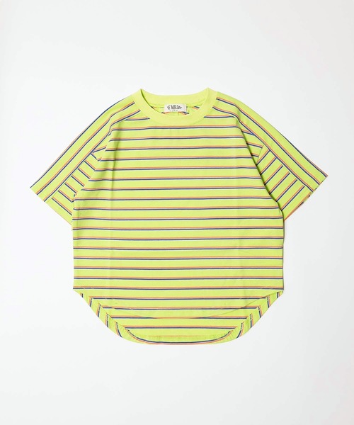 MAKE YOUR DAY（メイクユアデイ）の「無地とボーダーラウンド半袖Tシャツ■80～140cm（Tシャツ/カットソー・キッズ・サックスブルー/ブラック/オフホワイト/ブルー/ライム/イエロー・120/110/100/90/140/130/80）」の9枚目の写真