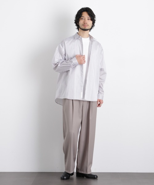 NANO universe（ナノユニバース）の「「OtoNANO」大人のワイドシャツレギュラーカラーストライプ長袖（シャツ/ブラウス・メンズ・サックスブルー/ライトグレー/ライトグリーン・L/M）」の7枚目の写真