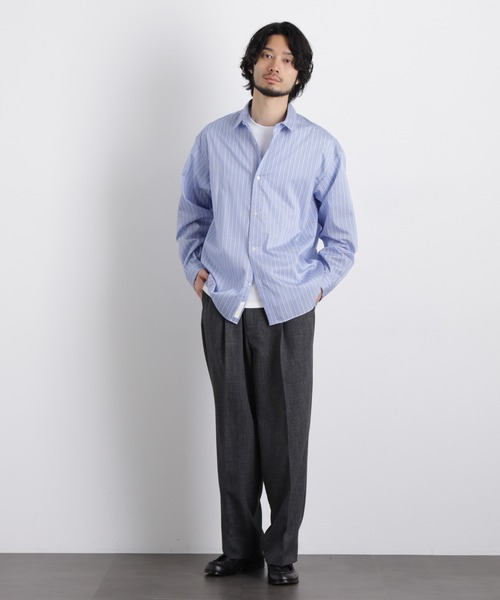 NANO universe（ナノユニバース）の「「OtoNANO」大人のワイドシャツレギュラーカラーストライプ長袖（シャツ/ブラウス・メンズ・サックスブルー/ライトグレー/ライトグリーン・L/M）」の21枚目の写真