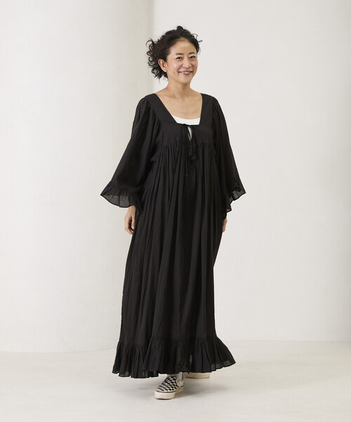 Freada(フリーダ)の「Freada/フリーダ インド スクエアネック フリルドレス(ワンピース・レディース・ブラック/レッド・ONE SIZE)」の18枚目の写真