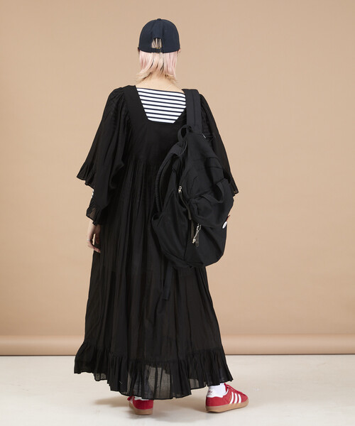 Freada(フリーダ)の「Freada/フリーダ インド スクエアネック フリルドレス(ワンピース・レディース・ブラック/レッド・ONE SIZE)」の3枚目の写真