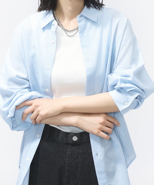 TIGORA（ティゴラ）の「ティゴラ TIGORA シアーシャツ（シャツ/ブラウス・レディース・サックスブルー/ピンク/ホワイト・S/M/L/XL）」の4枚目の写真