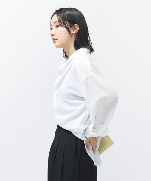 TIGORA（ティゴラ）の「ティゴラ TIGORA シアーシャツ（シャツ/ブラウス・レディース・サックスブルー/ピンク/ホワイト・S/M/L/XL）」の6枚目の写真