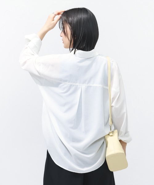 TIGORA（ティゴラ）の「ティゴラ TIGORA シアーシャツ（シャツ/ブラウス・レディース・サックスブルー/ピンク/ホワイト・S/M/L/XL）」の7枚目の写真