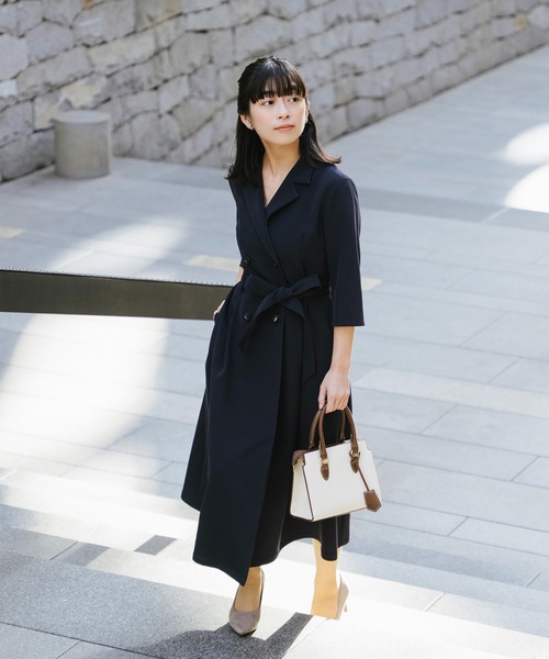 Sirin(シリン)の「カシュクール7分袖ワンピース【2サイズ展開】(ワンピース・レディース・ネイビー/ベージュ・SMALL/X-SMALL)」の1枚目の写真