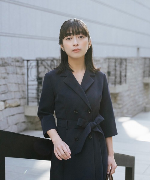 Sirin(シリン)の「カシュクール7分袖ワンピース【2サイズ展開】(ワンピース・レディース・ネイビー/ベージュ・SMALL/X-SMALL)」の5枚目の写真