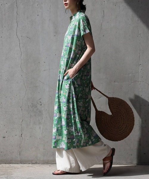 antiqua(アンティカ)の「街柄 シャツワンピース(シャツワンピース・レディース・グリーン/ブラック・ONESIZE)」の8枚目の写真