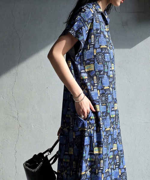 antiqua(アンティカ)の「街柄 シャツワンピース(シャツワンピース・レディース・グリーン/ブラック・ONESIZE)」の4枚目の写真