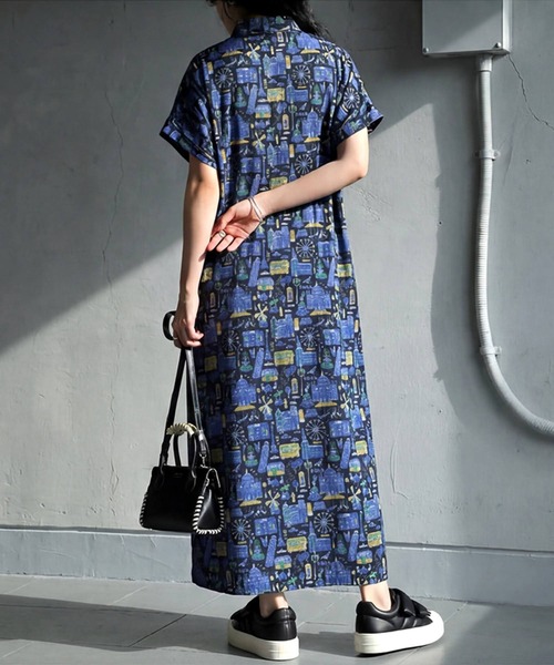 antiqua(アンティカ)の「街柄 シャツワンピース(シャツワンピース・レディース・グリーン/ブラック・ONESIZE)」の5枚目の写真