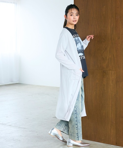 CROSS FUNCTION(クロスファンクション)の「《洗える》エブ楽 シアーVネックロングカーディガン【CROSS FUNCTION/クロスファンクション】(カーディガン/ボレロ・レディース・ブラック/オフホワイト/ネイビー/ライトグレー・M/L/LL)」の3枚目の写真