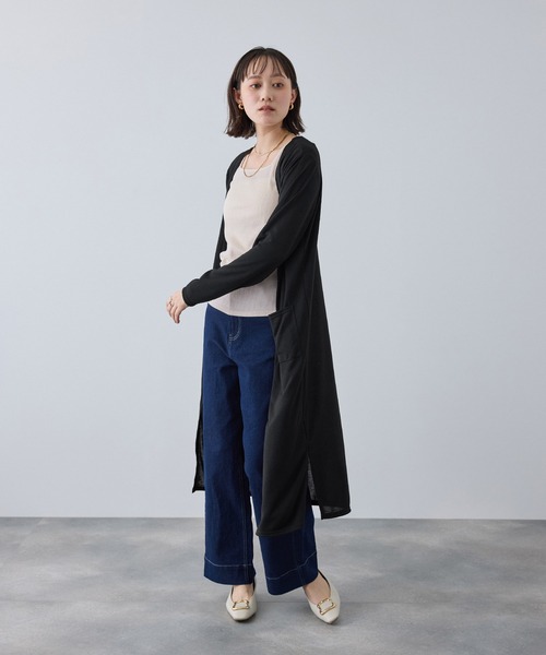 CROSS FUNCTION(クロスファンクション)の「《洗える》エブ楽 シアーVネックロングカーディガン【CROSS FUNCTION/クロスファンクション】(カーディガン/ボレロ・レディース・ブラック/オフホワイト/ネイビー/ライトグレー・M/L/LL)」の1枚目の写真