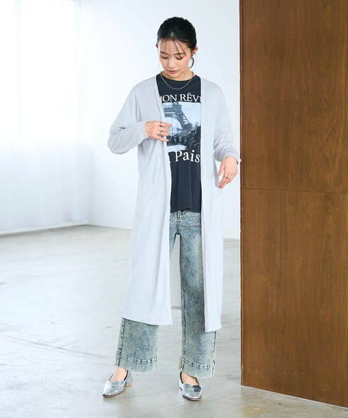 CROSS FUNCTION(クロスファンクション)の「《洗える》エブ楽 シアーVネックロングカーディガン【CROSS FUNCTION/クロスファンクション】(カーディガン/ボレロ・レディース・ブラック/オフホワイト/ネイビー/ライトグレー・M/L/LL)」の13枚目の写真