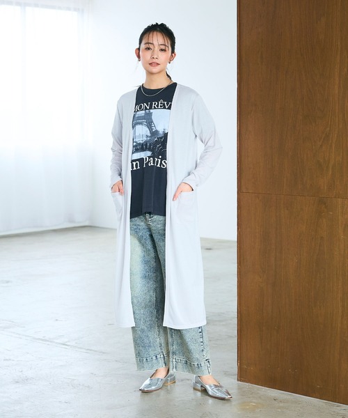 CROSS FUNCTION(クロスファンクション)の「《洗える》エブ楽 シアーVネックロングカーディガン【CROSS FUNCTION/クロスファンクション】(カーディガン/ボレロ・レディース・ブラック/オフホワイト/ネイビー/ライトグレー・M/L/LL)」の14枚目の写真