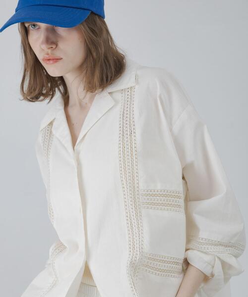 URBAN RESEARCH Sonny Label(アーバンリサーチサニーレーベル)の「ブロッキングレースコットンシャツジャケット(その他アウター・レディース・ブラック/ホワイト系その他・FREE)」の4枚目の写真