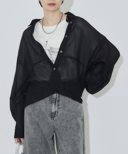 Paradise Picnic(パラダイスピクニック)の「cloche メッシュドライタッチブラウス(シャツ/ブラウス・レディース・ホワイト/ブラック/ブルー・FREE)」の1枚目の写真