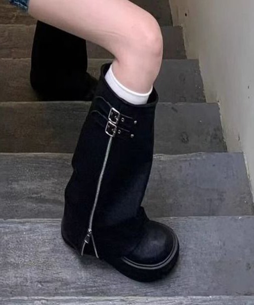 HALEY PESCA(ヘーリーペスカ)の「HALEY PESCA/厚底カバーロングブーツ(ブーツ・レディース・ブラック/ブラウン・40/38/36)」の7枚目の写真
