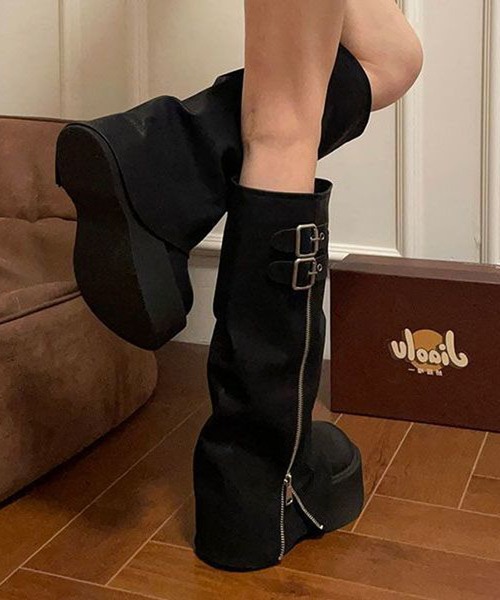 HALEY PESCA(ヘーリーペスカ)の「HALEY PESCA/厚底カバーロングブーツ(ブーツ・レディース・ブラック/ブラウン・40/38/36)」の9枚目の写真