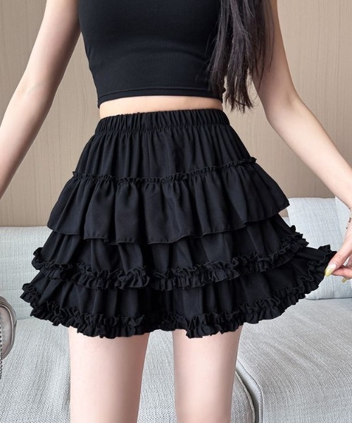 LIZLISA系♡黒フリルミニスカート Y2K ダークコケット ブラックフリルミニスカート レースアップ レザー QOOZA ゴスロリ y2k