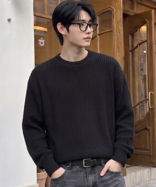 KNITTED(ニッティド)の「コットンミニマムラウンドニットBLACK(ニット/セーター・レディース・その他・LARGE/MEDIUM/X-LARGE)」の1枚目の写真