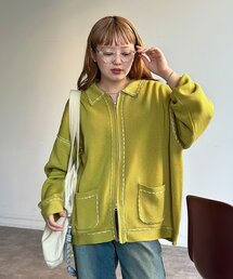 CPCM（シーピーシーエム）の「配色ステッチニットジップカーデ（カーディガン/ボレロ）」