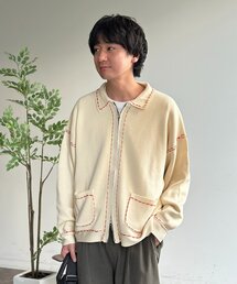 CPCM（シーピーシーエム）の「配色ステッチニットジップカーデ（カーディガン/ボレロ）」
