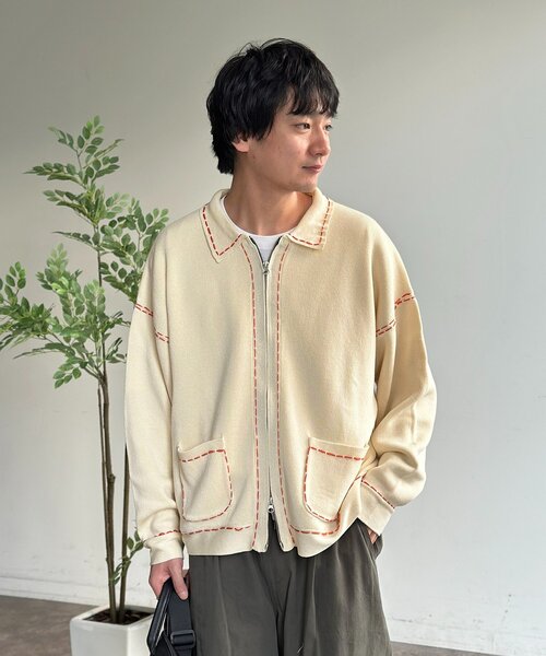 CPCM（シーピーシーエム）の「配色ステッチニットジップカーデ（カーディガン/ボレロ・メンズ・ネイビー/ブラウン/グリーン系/アイボリー・MEDIUM/LARGE）」の15枚目の写真