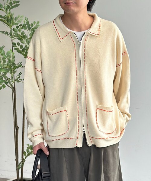 CPCM（シーピーシーエム）の「配色ステッチニットジップカーデ（カーディガン/ボレロ・メンズ・ネイビー/ブラウン/グリーン系/アイボリー・MEDIUM/LARGE）」の16枚目の写真