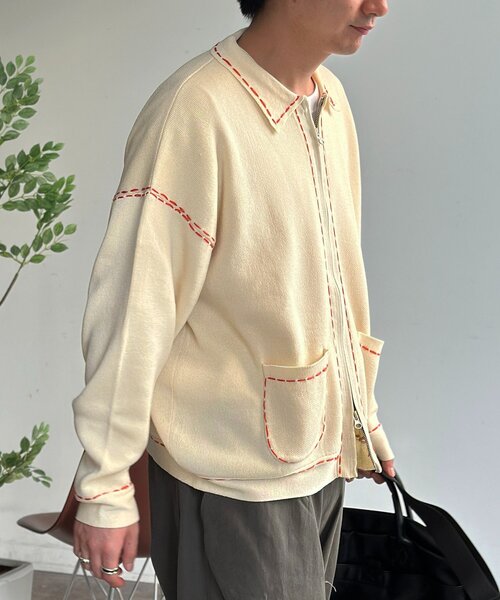 CPCM（シーピーシーエム）の「配色ステッチニットジップカーデ（カーディガン/ボレロ・メンズ・ネイビー/ブラウン/グリーン系/アイボリー・MEDIUM/LARGE）」の19枚目の写真