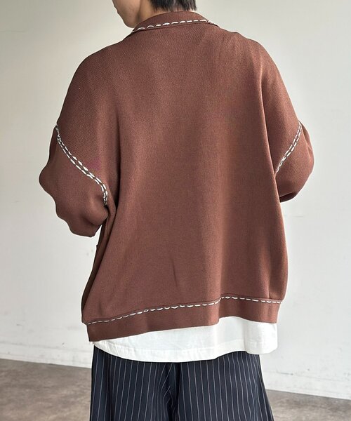 CPCM（シーピーシーエム）の「配色ステッチニットジップカーデ（カーディガン/ボレロ・メンズ・ネイビー/ブラウン/グリーン系/アイボリー・MEDIUM/LARGE）」の7枚目の写真