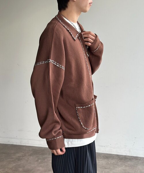 CPCM（シーピーシーエム）の「配色ステッチニットジップカーデ（カーディガン/ボレロ・メンズ・ネイビー/ブラウン/グリーン系/アイボリー・MEDIUM/LARGE）」の8枚目の写真