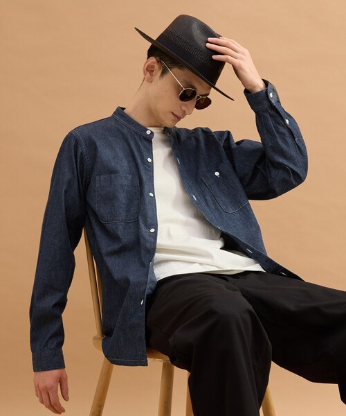 40ｃｔ＆525（フォーティーカラッツアンドゴーニーゴ）の「バンドカラーデニムシャツ（シャツ/ブラウス・メンズ・ネイビー/ブルー・02/03）」の2枚目の写真